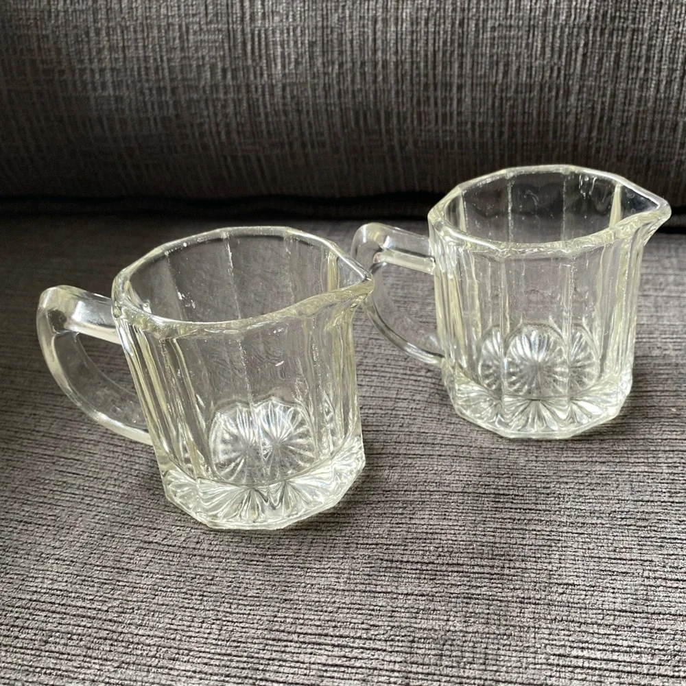 Vintage Clear Glass Creamer Pitcher Pair